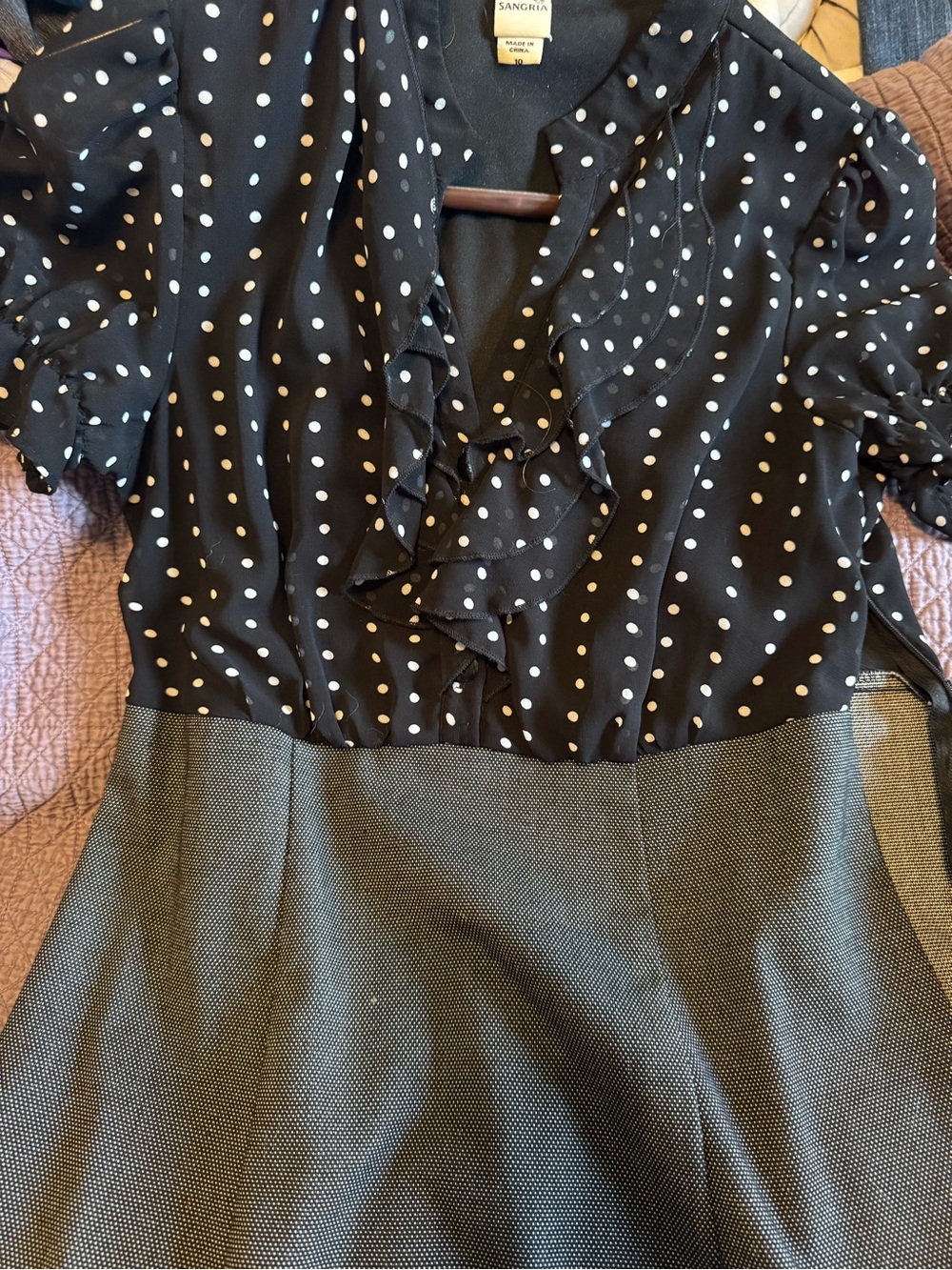Signature by Sangria Black Polka Dot Ruffle Blouse
